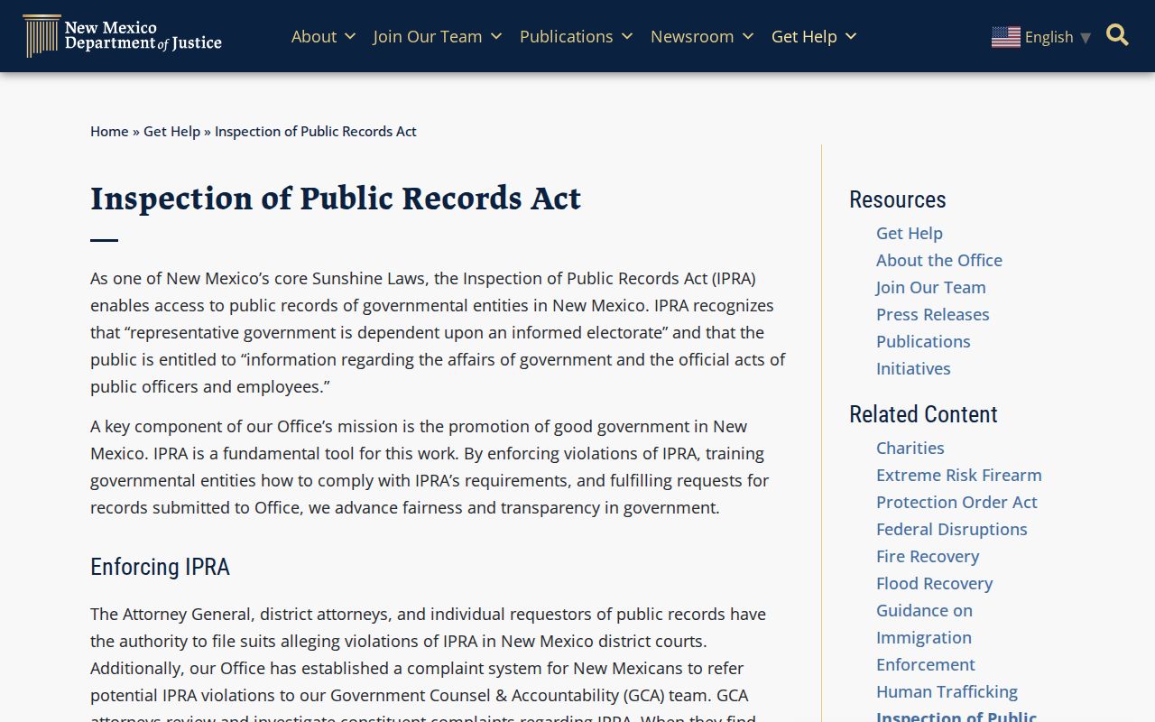 Santa Fe residents directory New Mexico Inspection of Public Records Act guidance