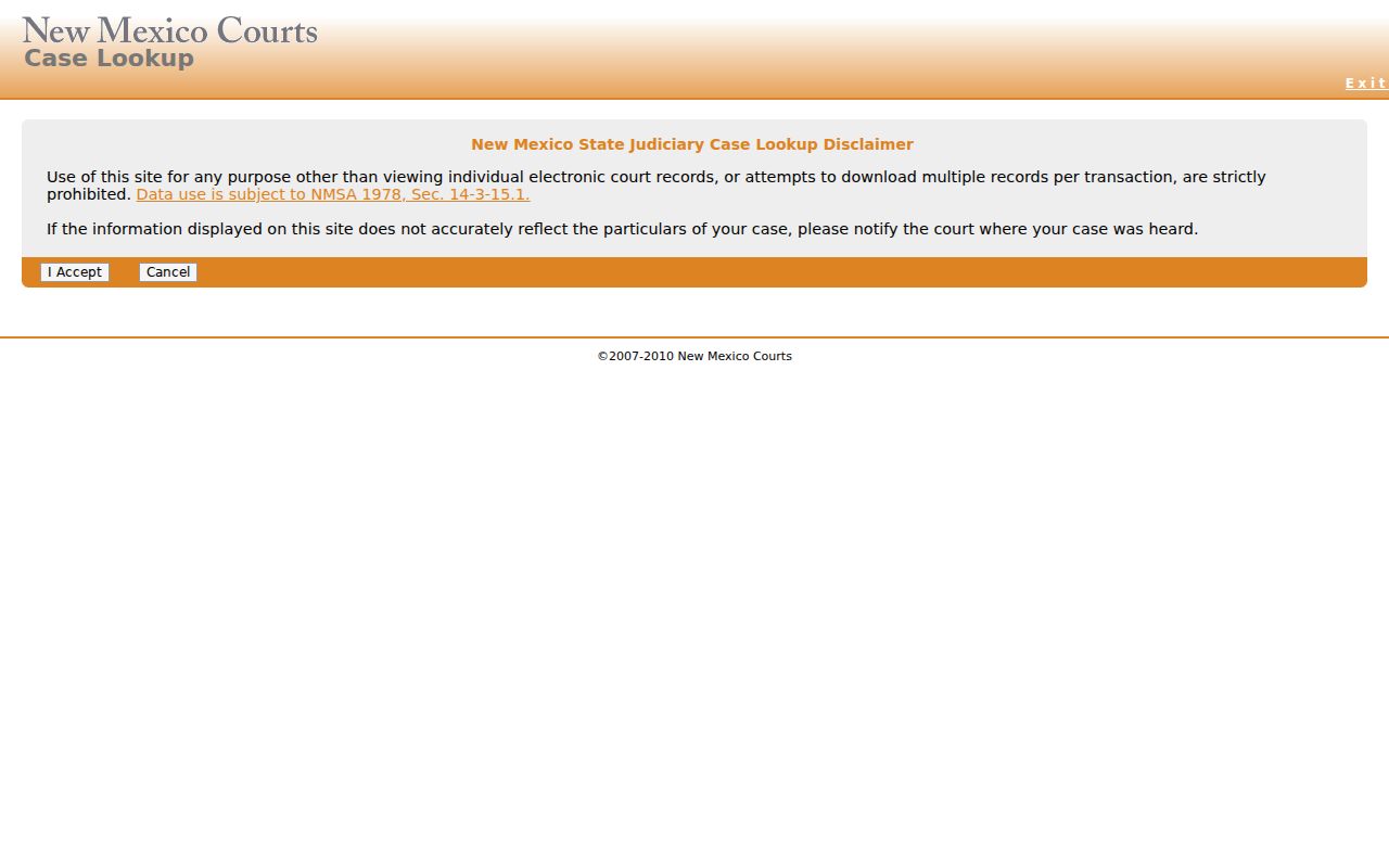 Santa Fe resident lookup using the New Mexico Case Lookup screen