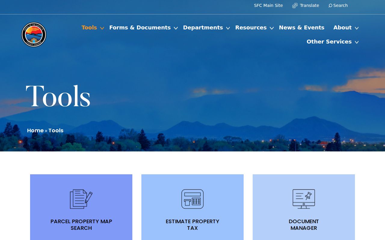 Santa Fe street directory Assessor Tools page